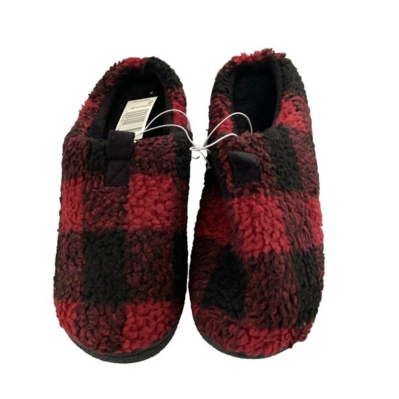 Isotoner Men’s Slippers Shoes Sz M 8-9 Memory Foam Buffalo Plaid Red - Picture 3 of 7